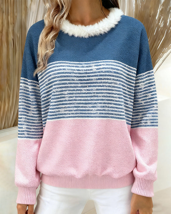 Patchwork Crew Neck Printed Sweatshirt