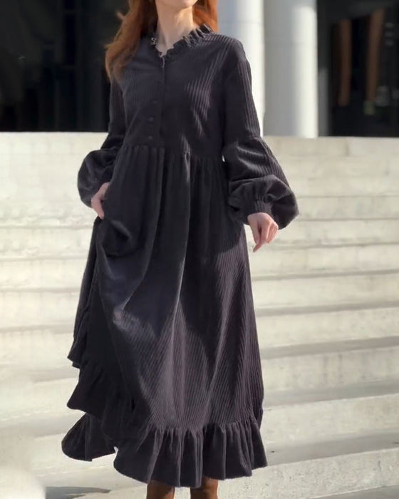 V-Neck Ruffle Pleated Maxi Dress
