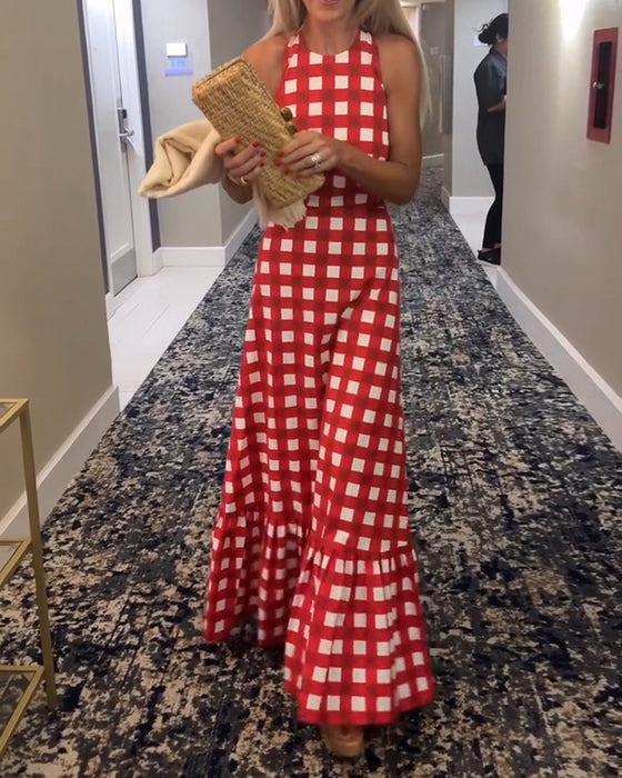 Casual Sleeveless Plaid Dress