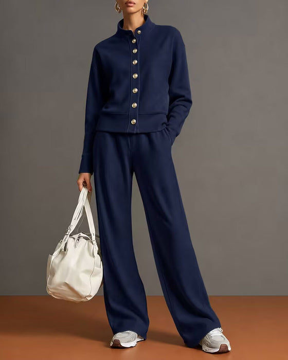 Snap-Button Hoodie And Sweatpants Set