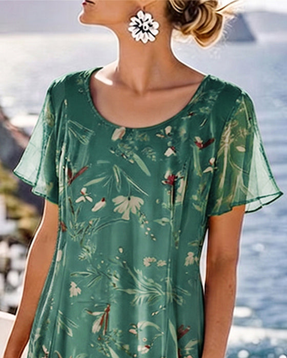 Floral Crew Neck Maxi Dress
