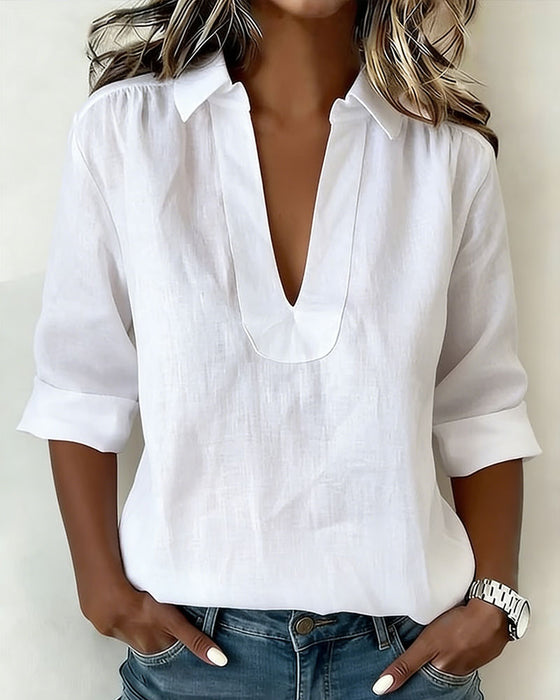 Collared Cotton-Linen Blouse