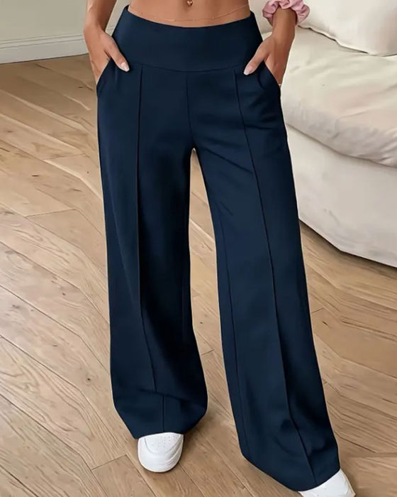 High Waist Pocket Wide-Leg Long Pants
