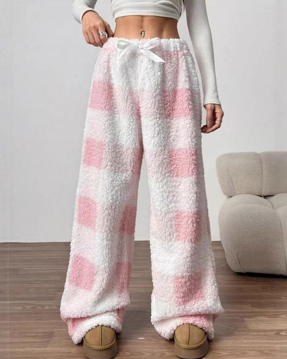 Plaid Drawstring Long Pants