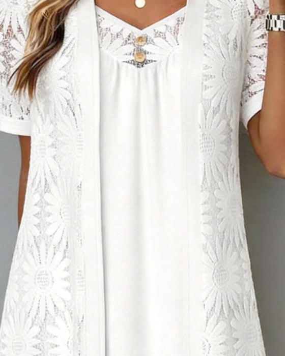 Daisy Lace Faux Two-Piece Dress