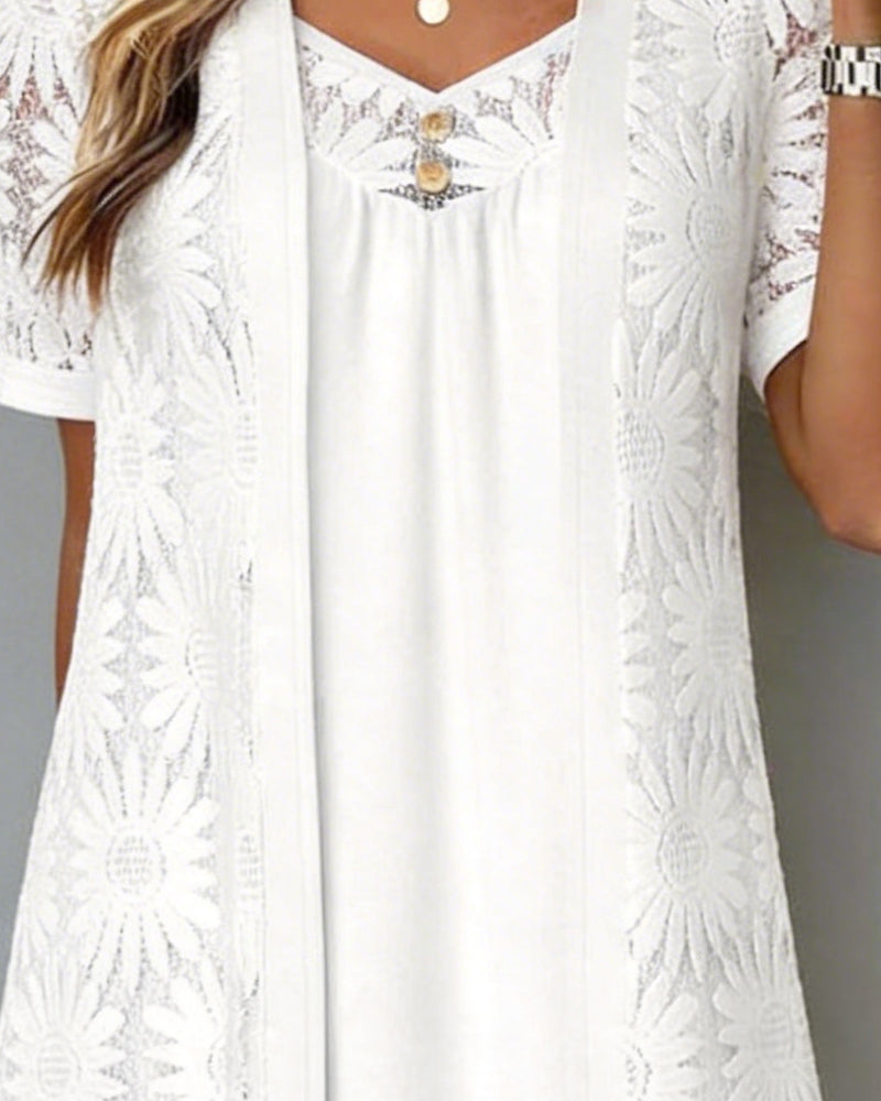 Daisy Lace Faux Two-Piece Dress