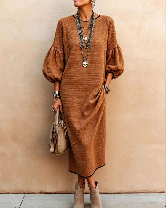 Color Block Puff Sleeve Dress