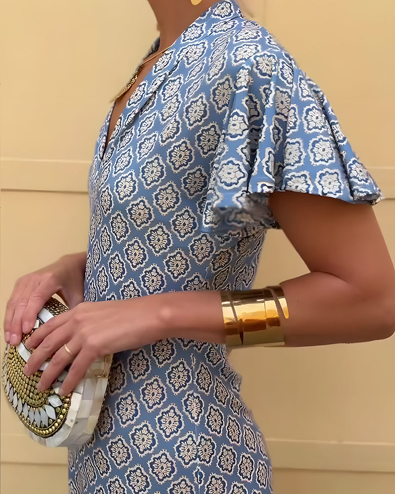 V-Neck Ruffle Leopard Patchwork Dress