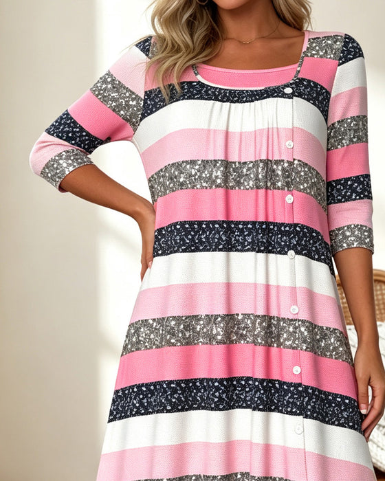 Square Neck Striped Color Block Shimmer Dress