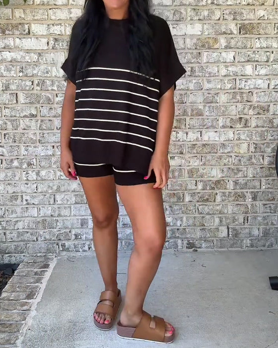 Stripe Loose Casual Shorts Set