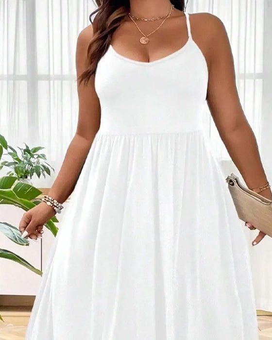 V-Neck Flared Spaghetti Strap Long Dresses