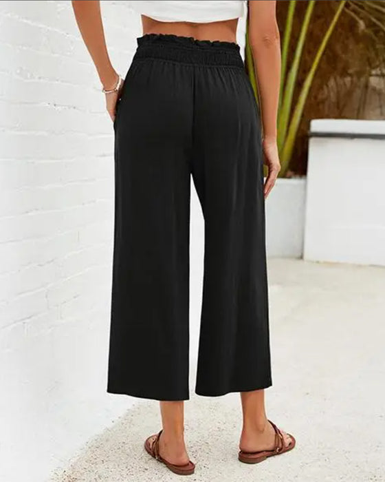 Ruffle High Waist Wide Leg Cropped Pants