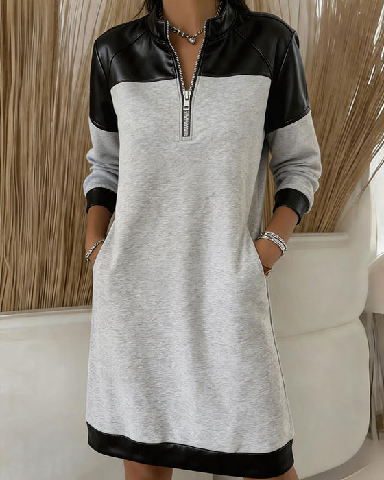 Half-Zip Casual Sweatshirt Dress