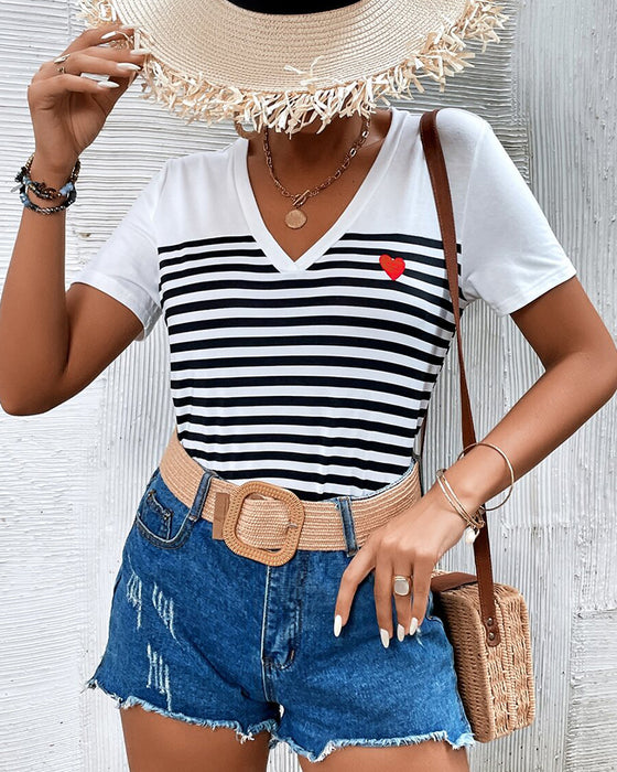 V-Neck Striped All-Match T-Shirt