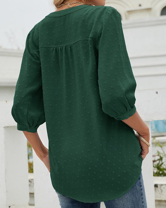 Solid Color Stand Collar Loose Top