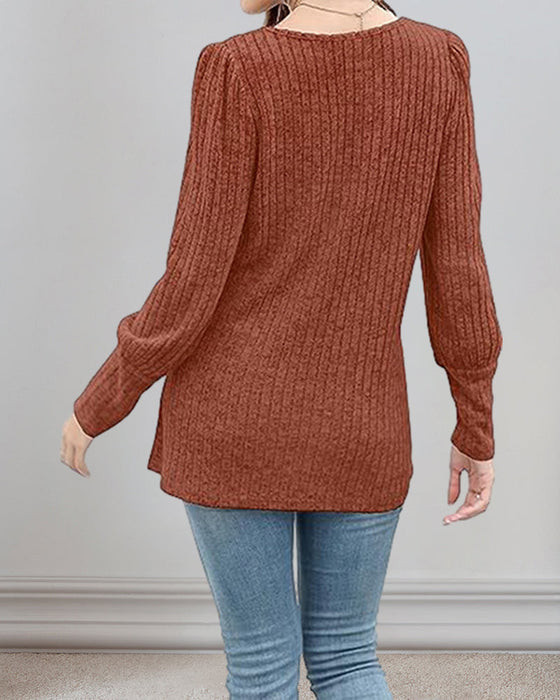 Button-Down Top with Square Neck and Puff Sleeve