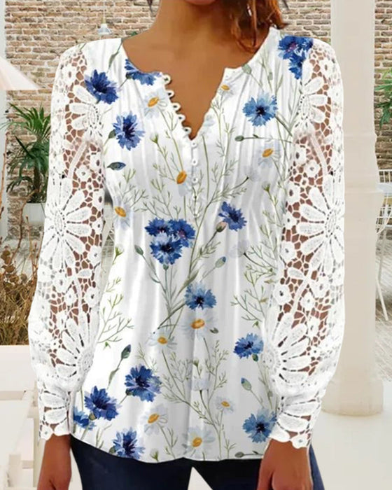 Floral pattern v-neck lace top