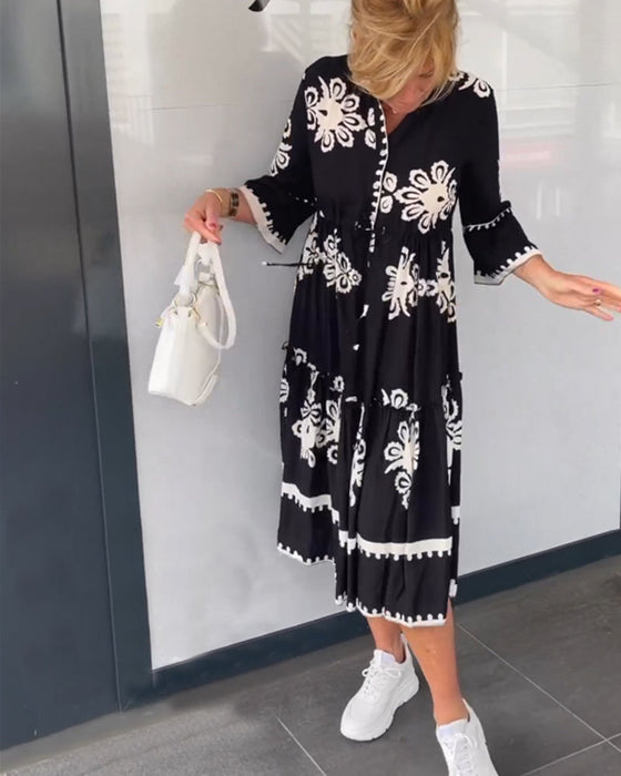 3/4 Sleeve Floral Print Dress