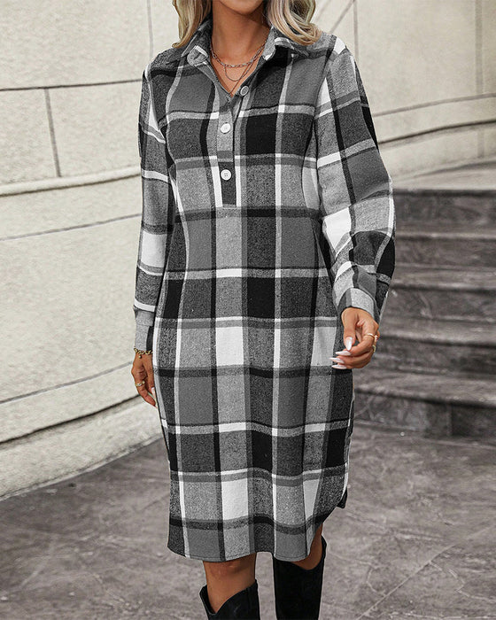 Plaid Lapel Shift Dress