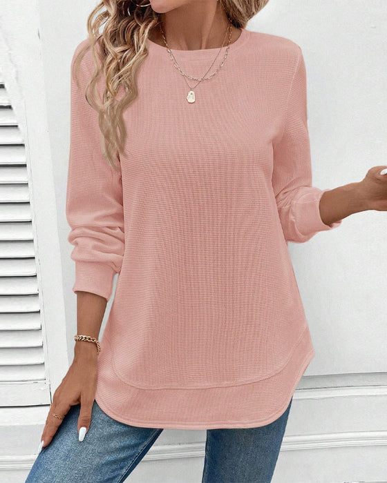 Round Neck Long Sleeve Solid Color Top