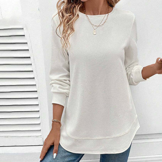 Round Neck Long Sleeve Solid Color Top