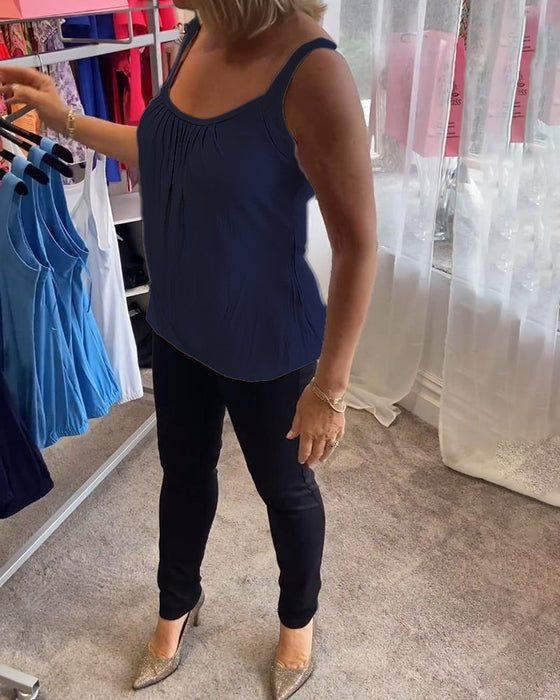 Set Pleated solid casual sleeveless top