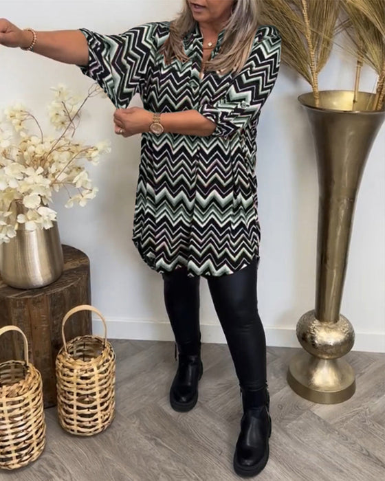 Wave print v-neck dress