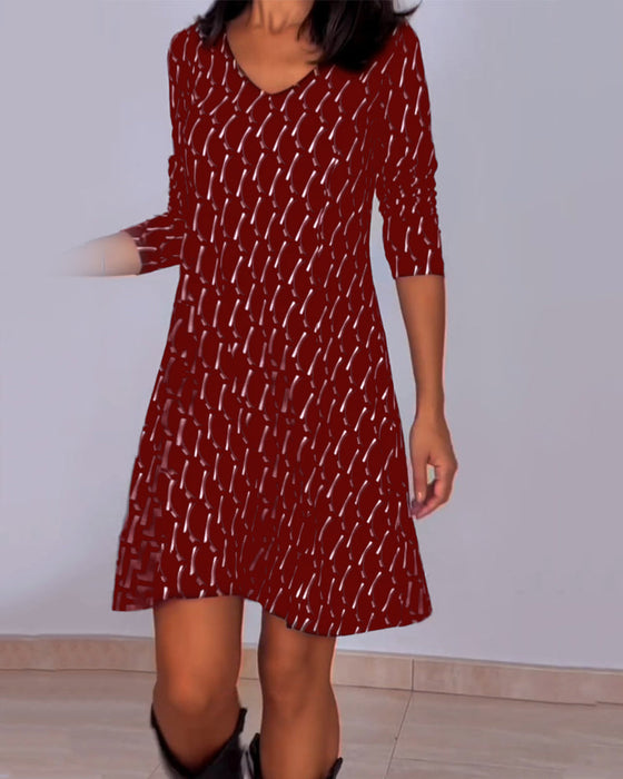 Diamond print v-neck dress
