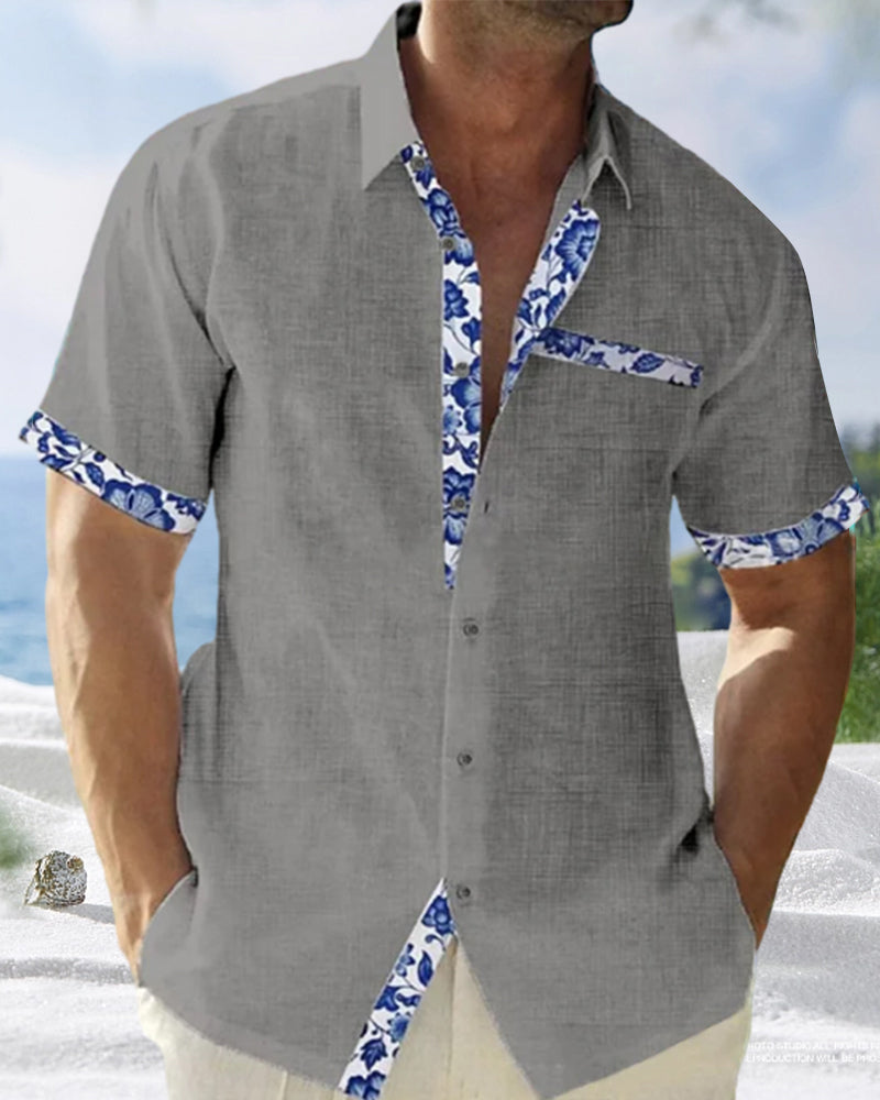 Cotton and linen short sleeve shirt