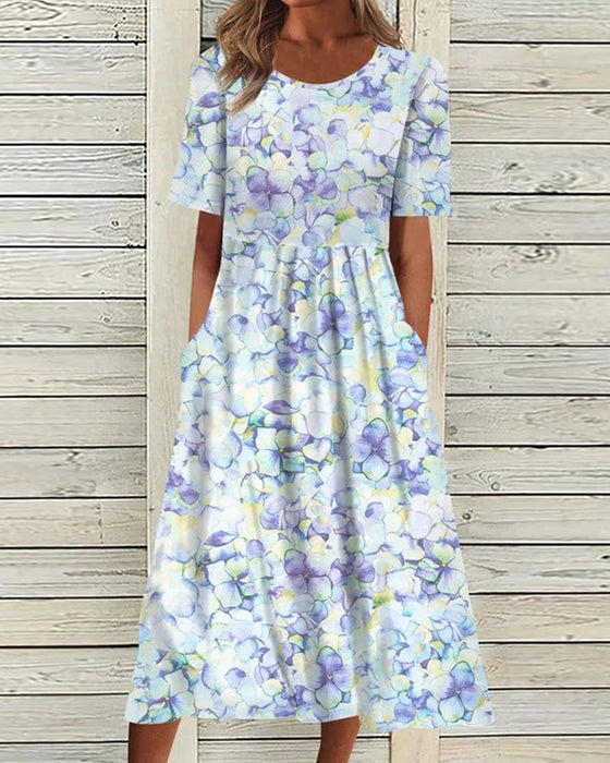Round Neck Flower Print Dress