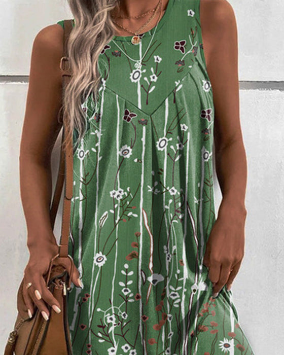 Round neck floral print tank dress