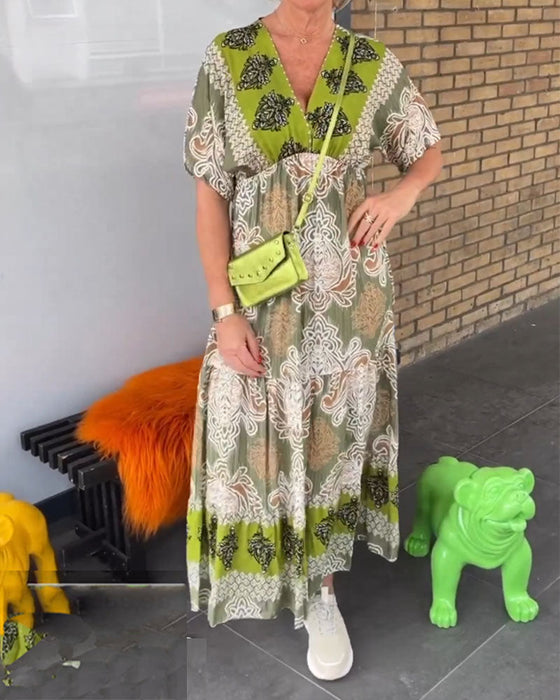 Casual v-neck printed short-sleeved dress