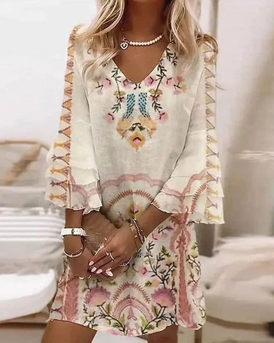 V-neck printed mini dress