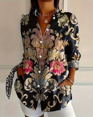 Collared Printed Button-Up Shirt