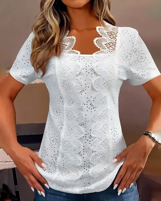 Solid Color Fashionable Lace Blouse
