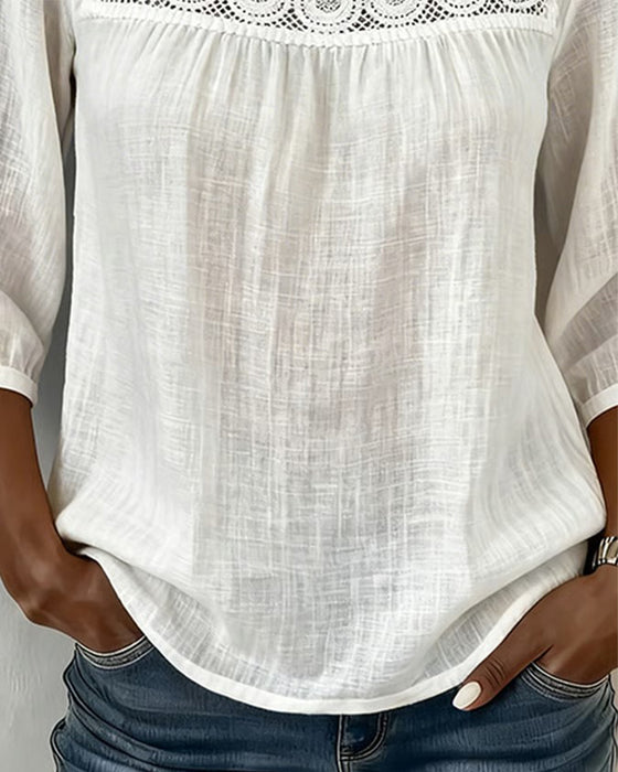 Square Neck Lace Patchwork Blouse