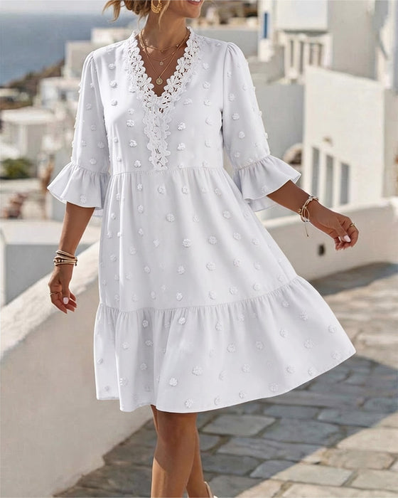 V-Neck Lace Patchwork Dress