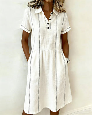 Vertical Striped Lapel Dress