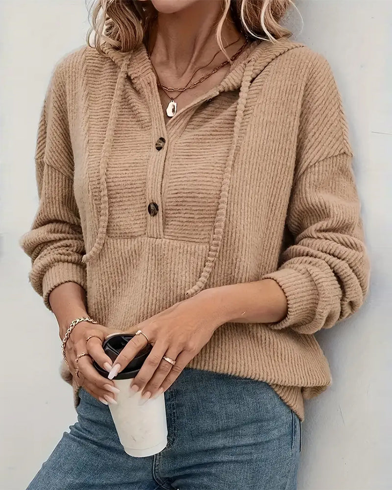 Button-Up Ribbed Brushed Hoodie