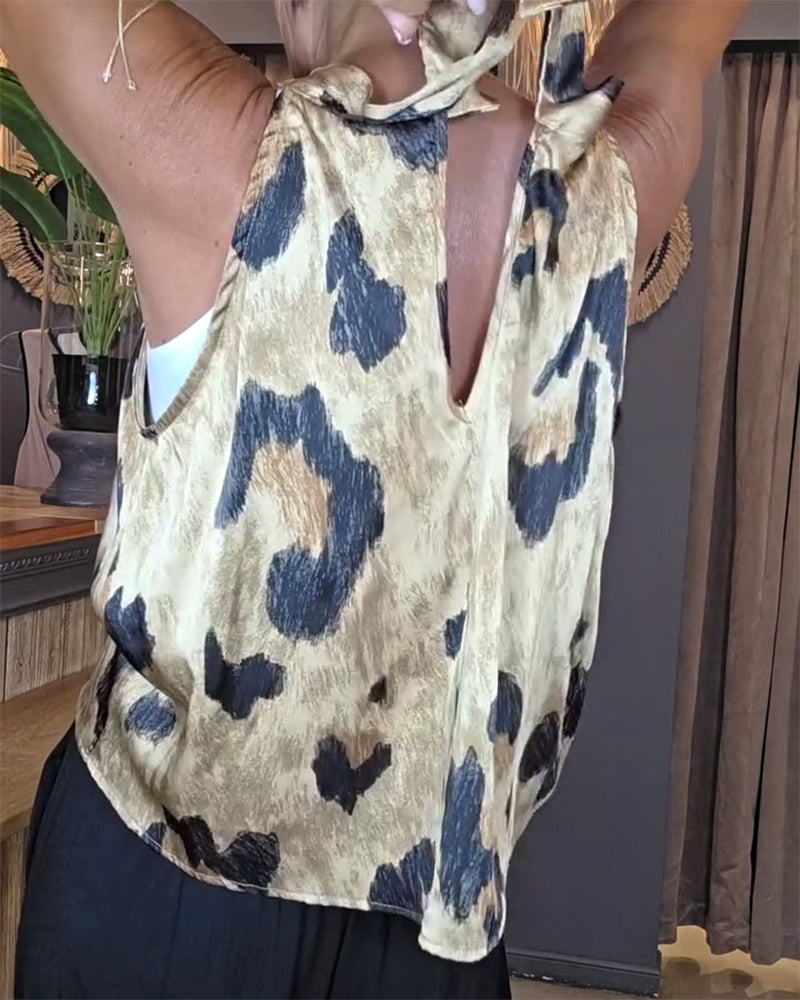 Leopard Print Crew Neck Tank Top