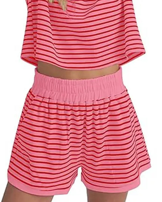 Striped Short Sleeve Shorts Set