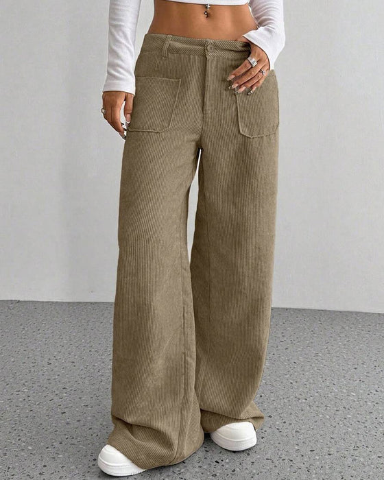 Front Back Pocket Solid Straight Leg Long Pant