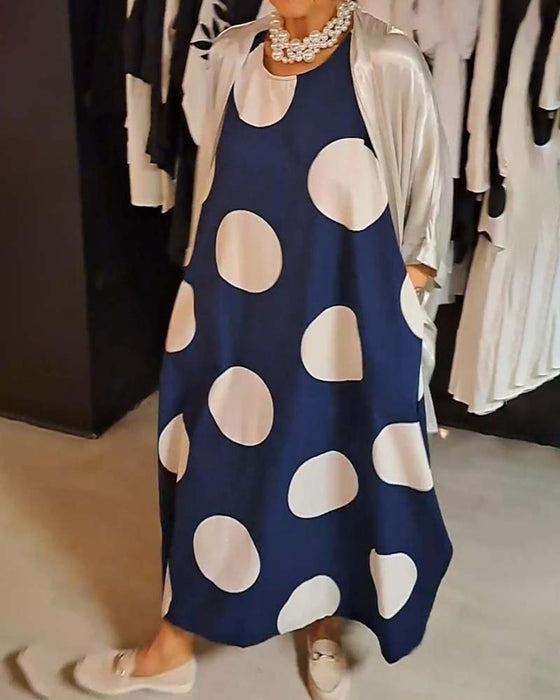 Large polka dot print casual sleeveless dress