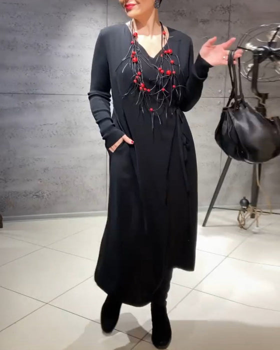 Solid color belted dress