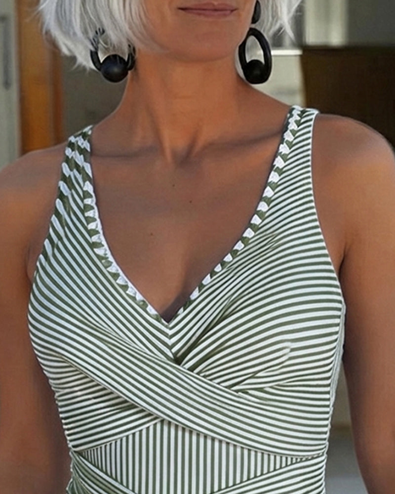 V-Neck Striped One-Piece