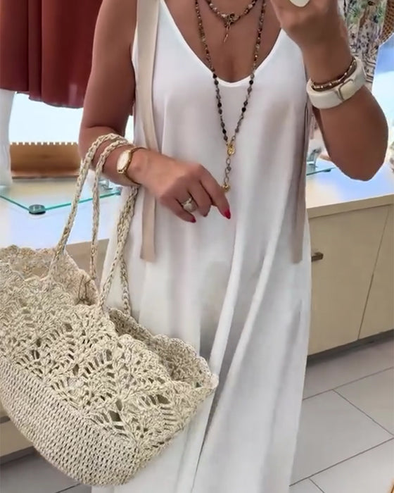 Adjustable Strappy V-Neck Long Dress