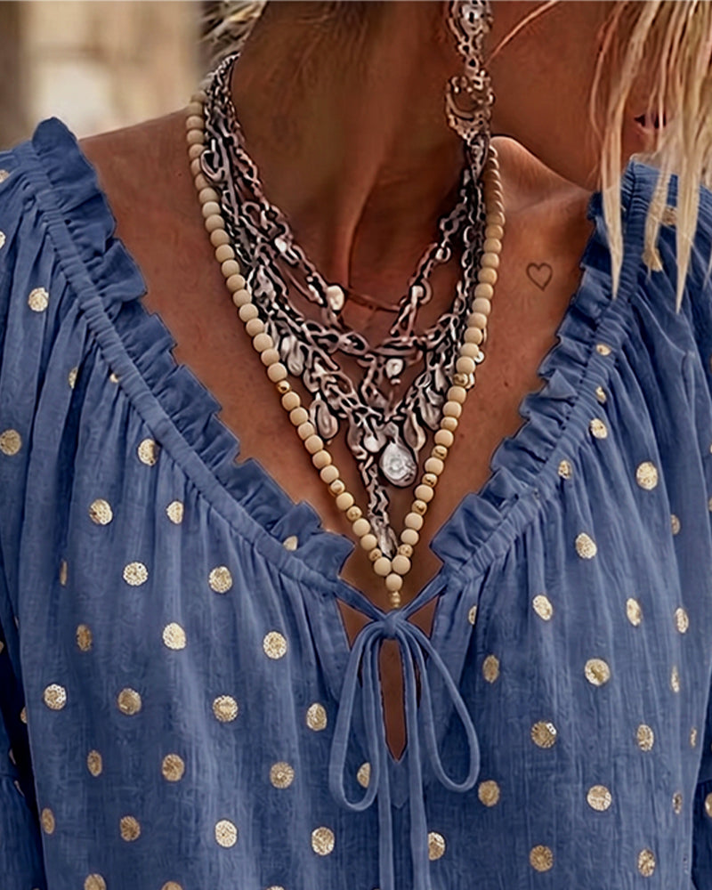V-Neck Flare Sleeve Blouse