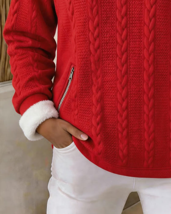 Cable Knit Fleece-Lined Half Zip Sweatshirt