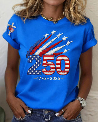 Flag Plane Print Short Sleeve T-Shirt