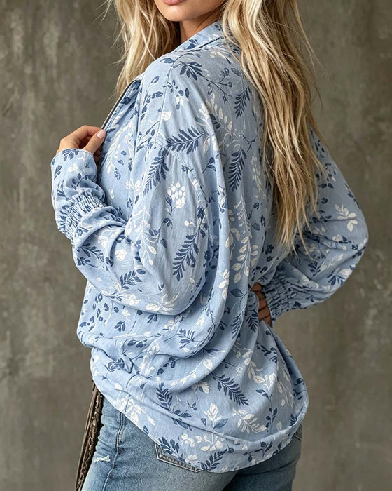 Lapel Zipper Ruffle Leaf Blouse